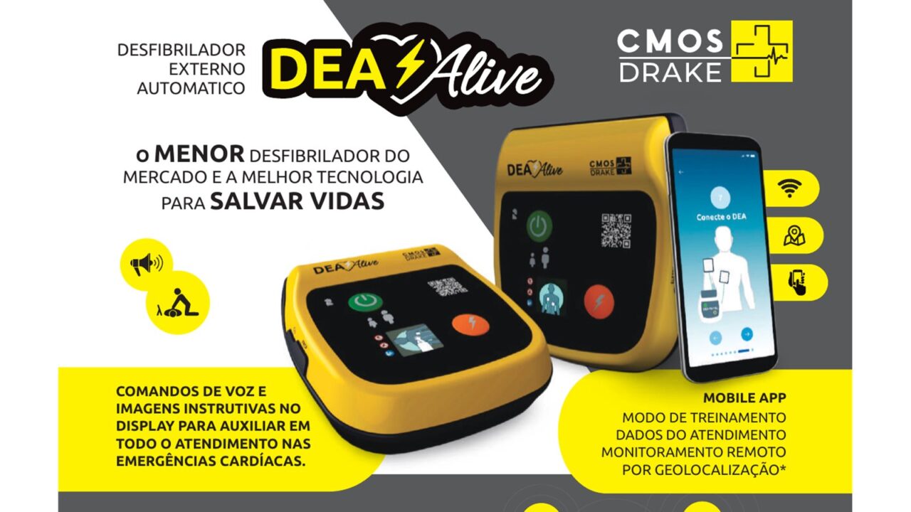 DEA Alive CMOS Drake, desfibrilador externo automático com display de comandos e aplicativo de acompanhamento