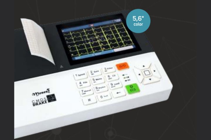Eletrocardiógrafo Moses CMOS Drake com tela colorida de 5,6 polegadas, teclado numérico e impressora térmica integrada