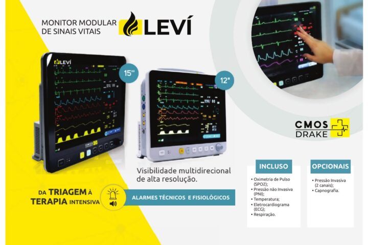 Monitores multiparamétricos Levi de 12 e 15 polegadas CMOS Drake com curvas de ECG e lista de parâmetros inclusos e opcionais